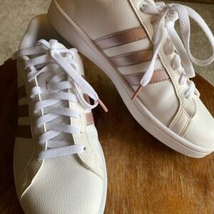 Adidas White and Rose Gold Sneakers Classic Design
